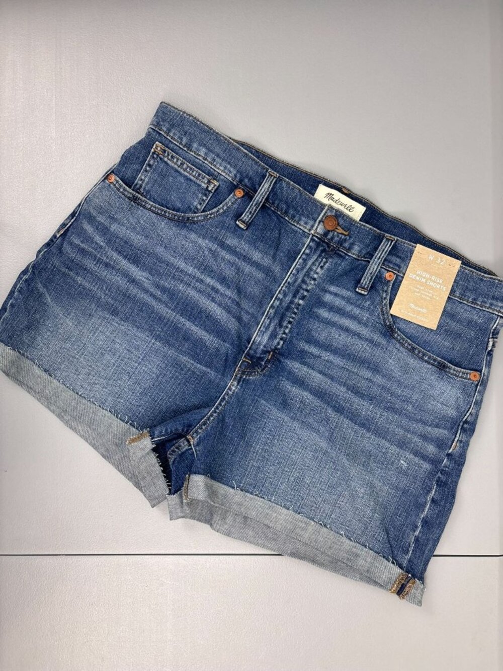 Madewell women's 32 high rise denim shorts casual stretch roll cuff medium wash